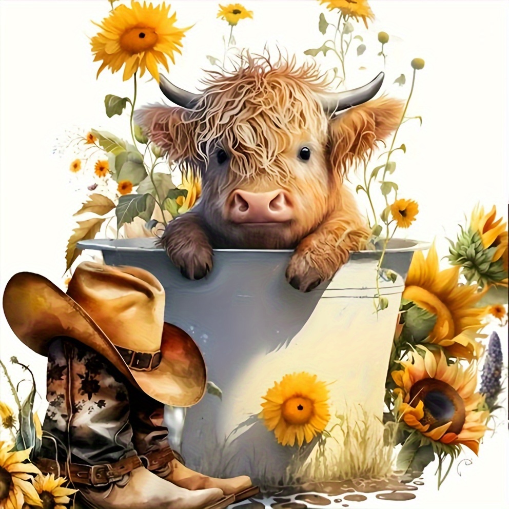 5d Diy Artificial Diamond Painting Kit Cow Sunflower Hat - Temu Oman