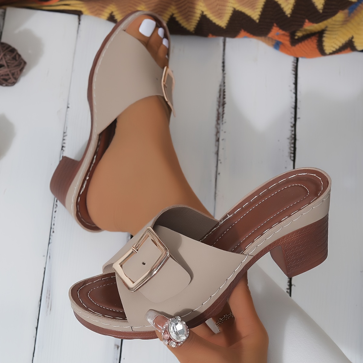 Solid Color Stylish Sandals Women s Buckle Belt Soft Soll - Temu