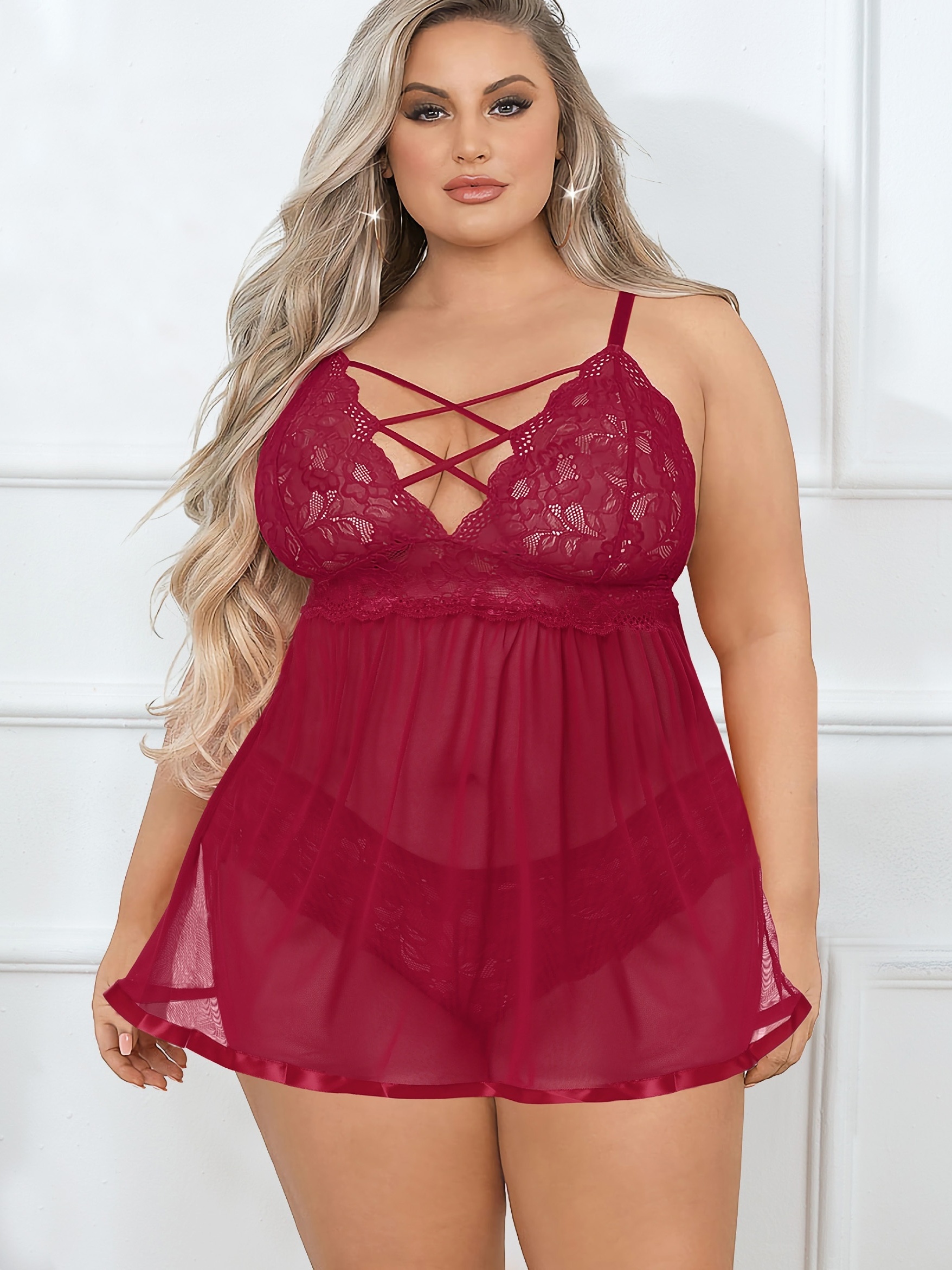 Plus Size Womens Sexy Lingerie Underwear Bra Thong Babydoll Lace