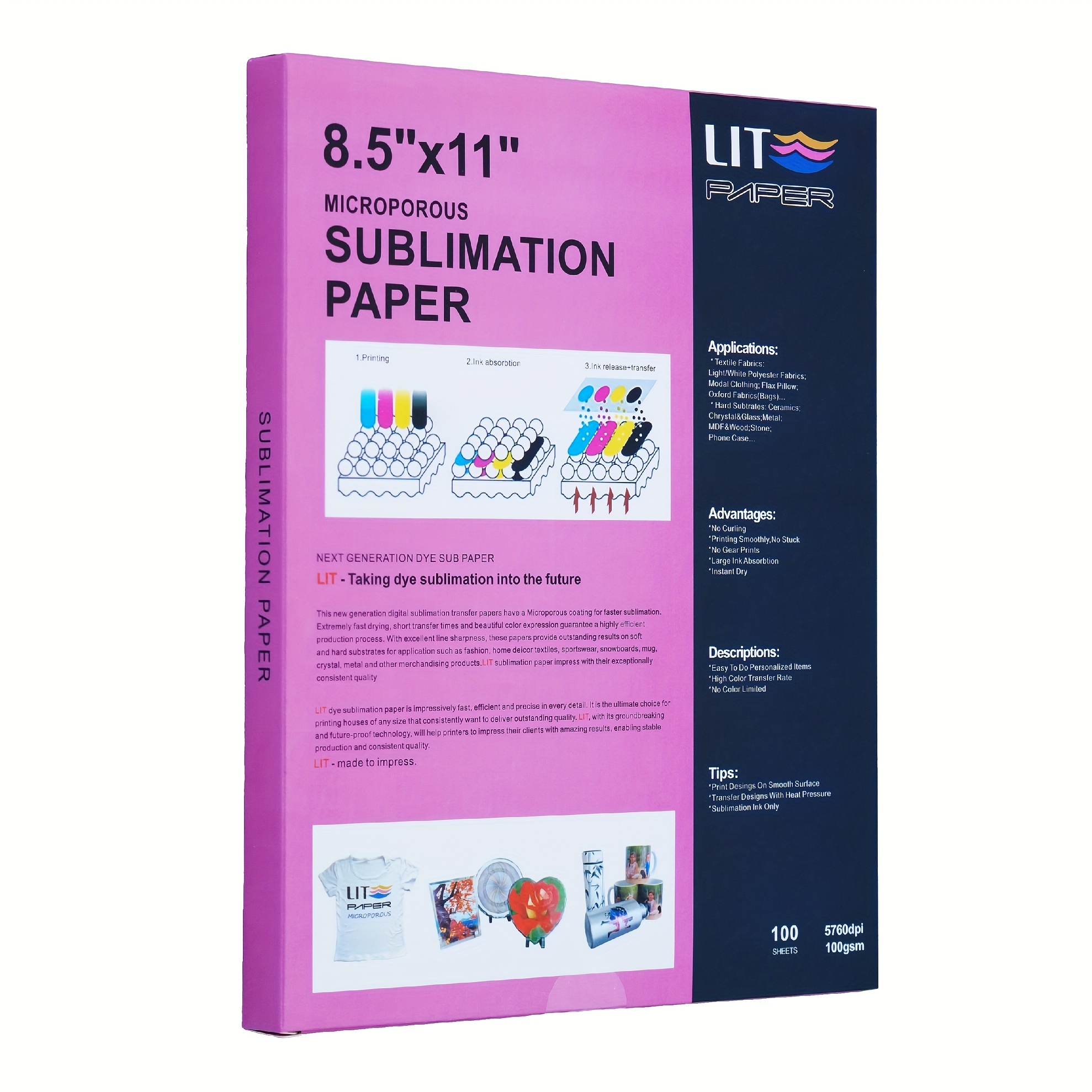 100 Sheets Sublimation Paper 8.5 x 11 For Any Inkjet Printer with  Sublimation Ink