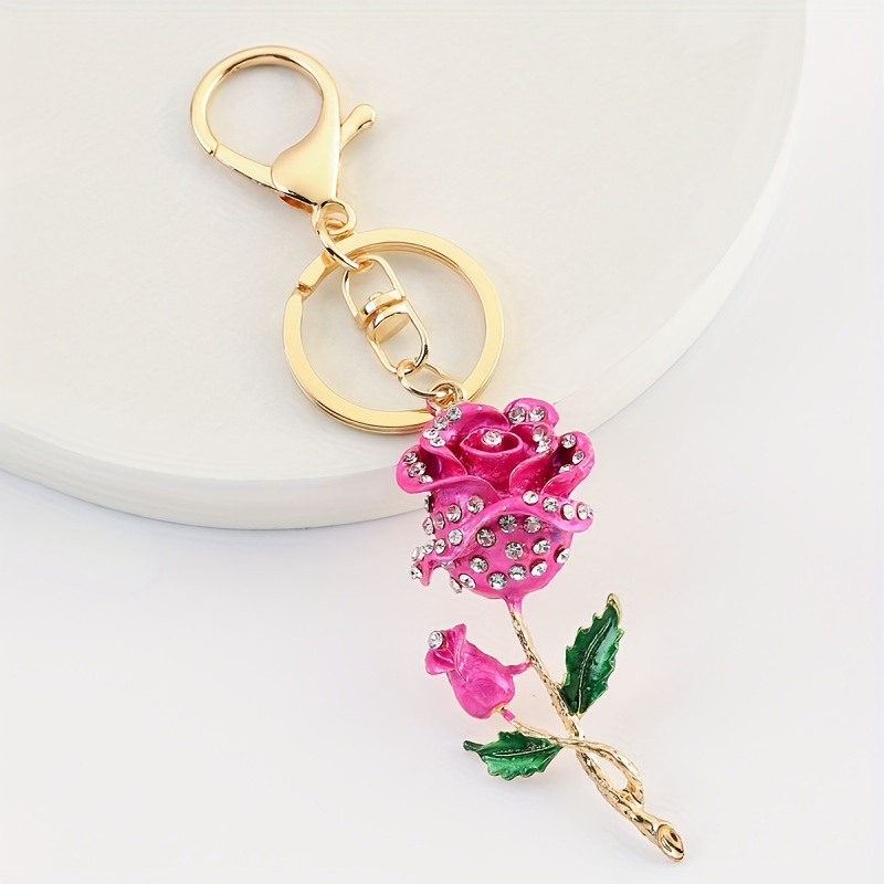 Porte-Clés Fleur Strass Rose