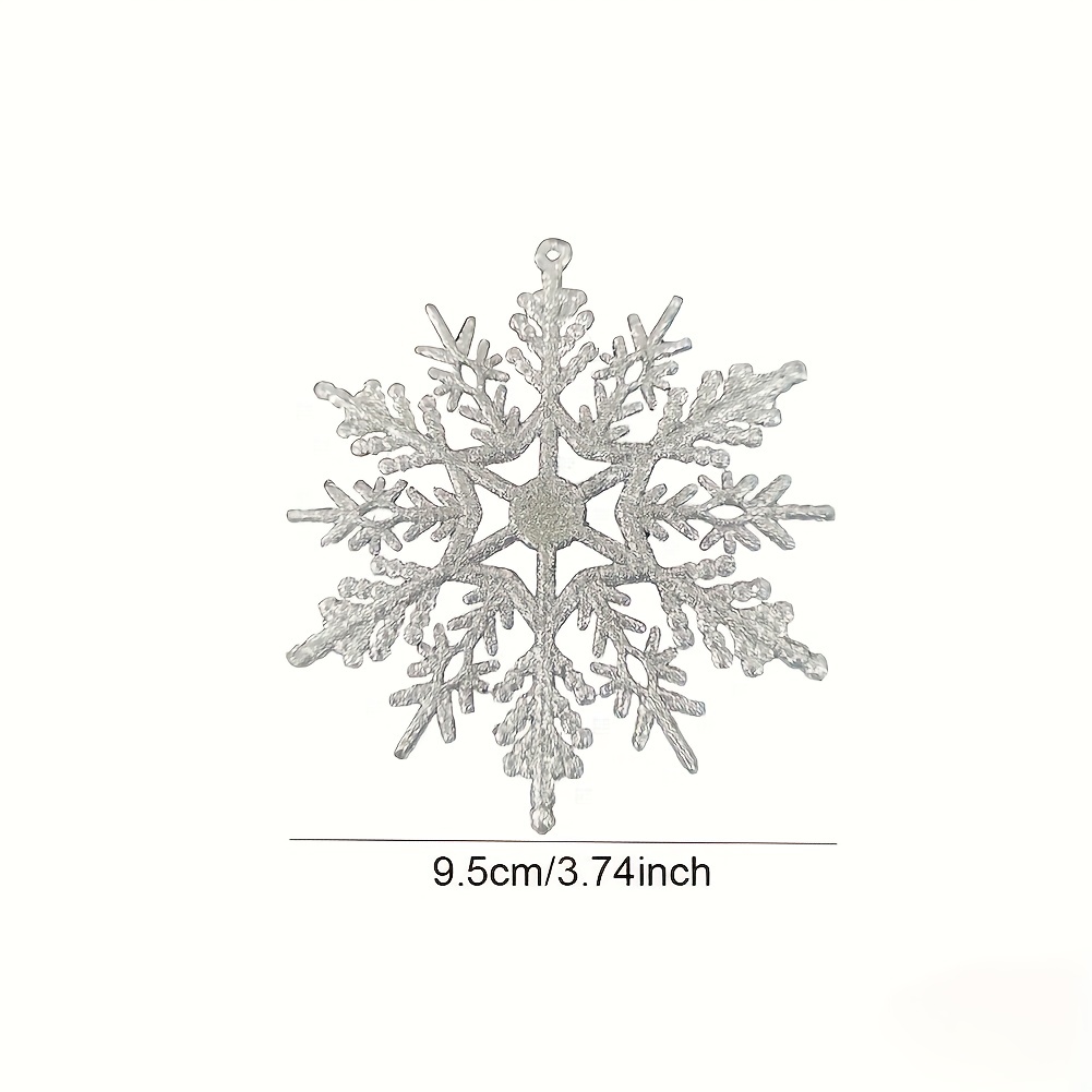 12pcs Snowflake Ornaments Plastic Glitter Snow Flakes Ornaments for Winter Christmas Tree Decorations Craft Snowflakes, Silver, Size: 4