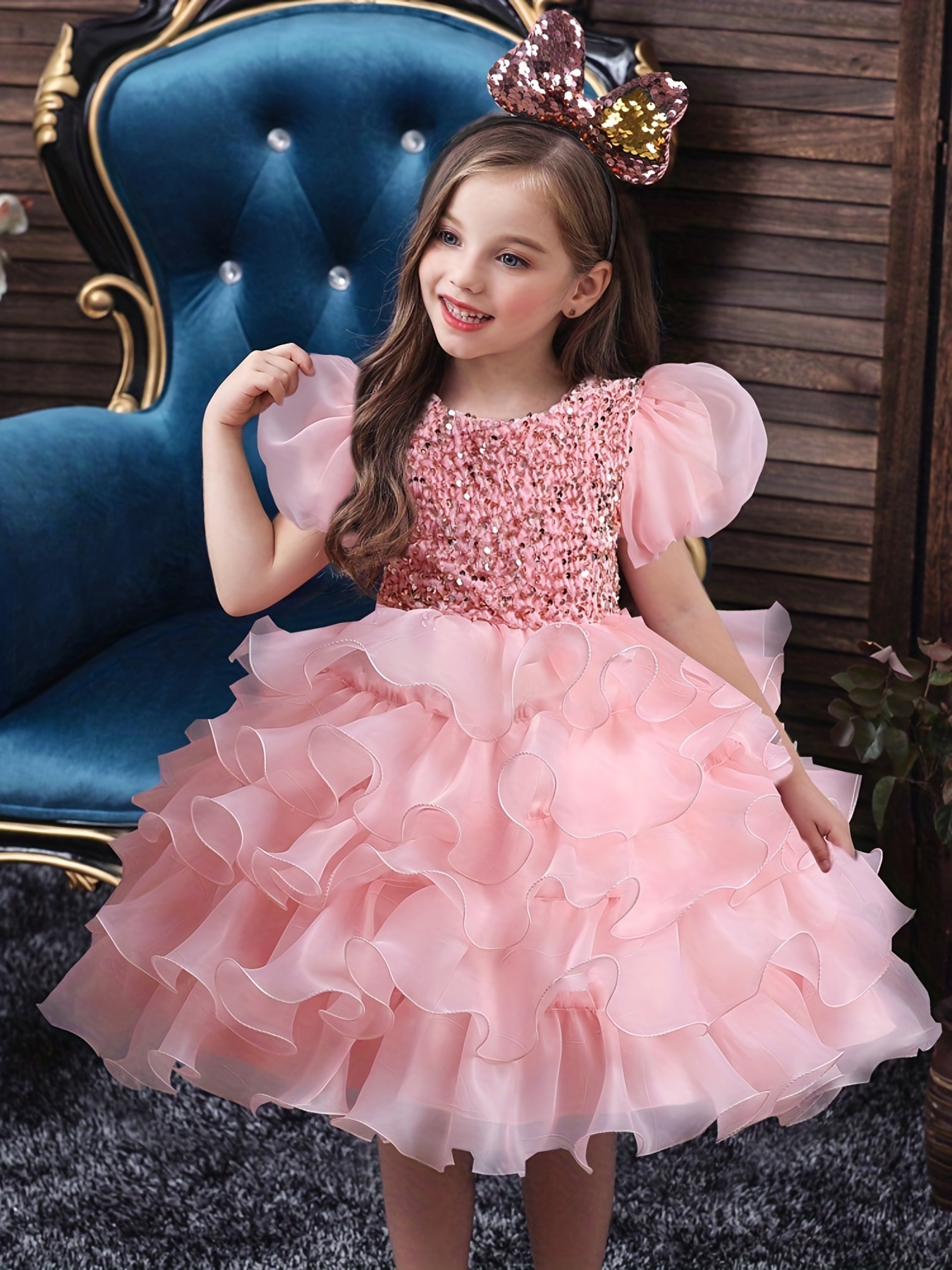 Comprar Trajes de baile con lentejuelas para niñas Vestido de salón con  tiras Vestido de baile latino con cuello en V para niños Lentejuelas con  flecos Traje de competición Ropa de baile