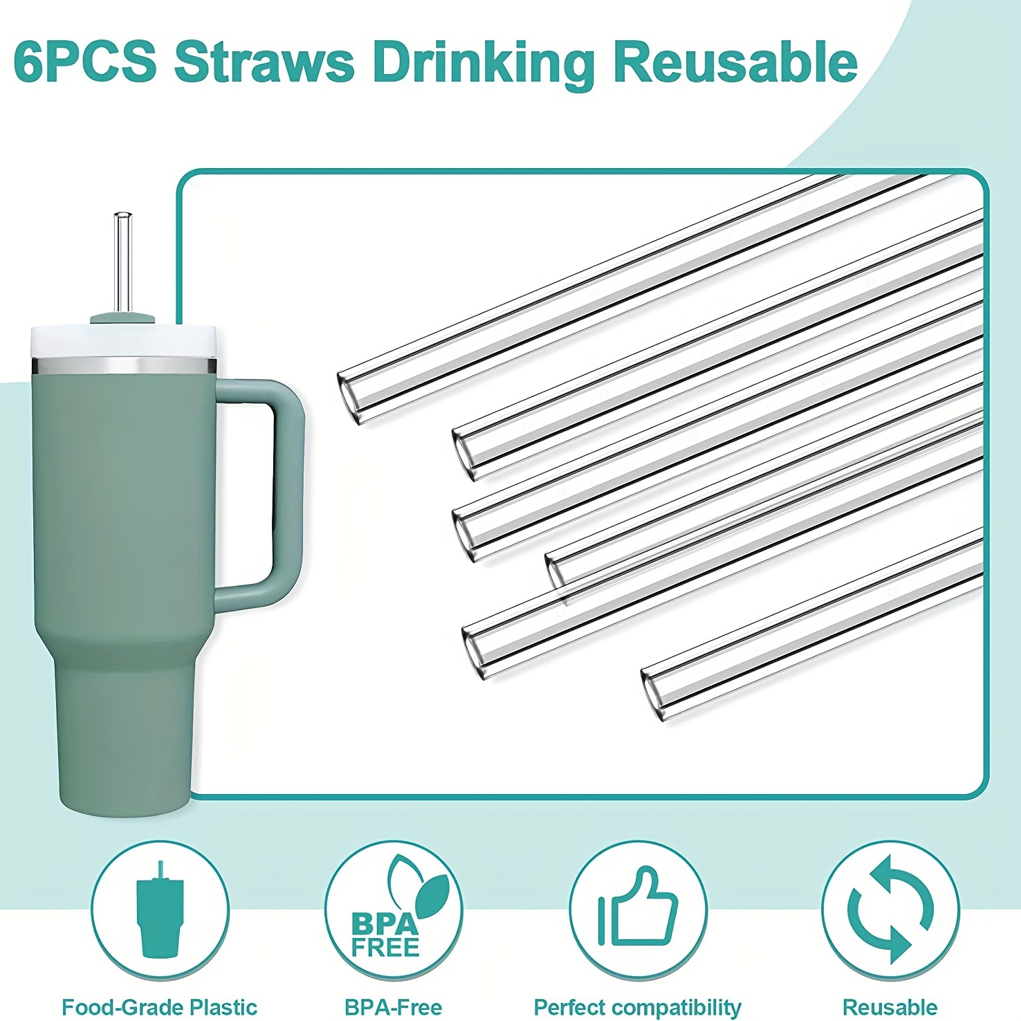 Replacement Straws for Stanley 40 oz 30 oz Tumbler,10 Pack Reusable Clear  Long Plastic Straws & 2 Pack Cleaning Brushes for Stanley Adventure Travel