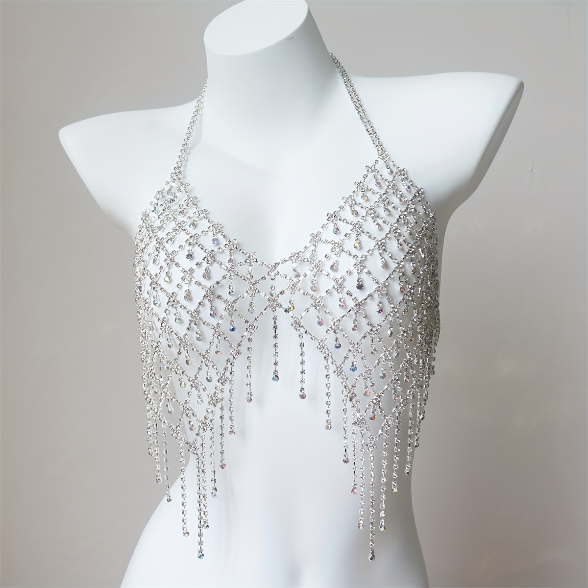 Hollow Out Crop Top Bra Chest Chain Inlaid Shiny Rhinestone Sexy Body Chain  Jewelry