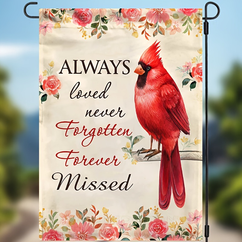 

1pc, Waterproof Cardinal Memorial Garden Flag, Double Sided Never Forgotten Memorial Day Outdoor Decoration, Home Decor, Outdoor Decor, Yard Decor, Garden Decorations, Patio Decor, Lawn Decor