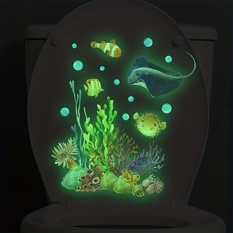 DIDOSOFT Boat Fish Leaves Toilet Cover Sticker Decals,Flower Leaf Bird Waterproof Toilet Lid Tank Seat Decals Cistern Self-Adhesive