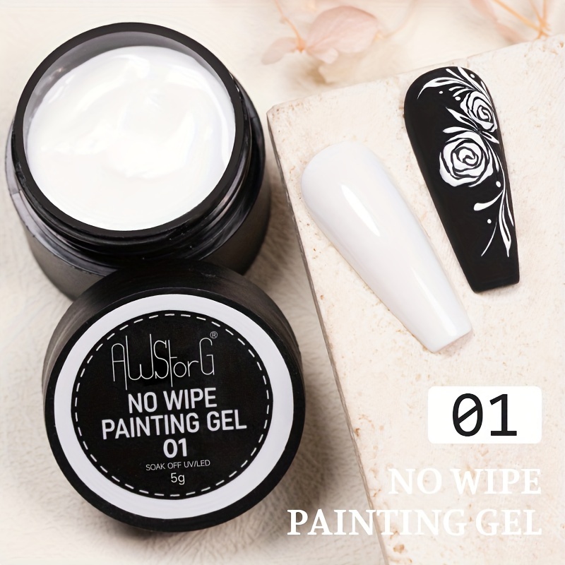 Awstorg 5ml 4in Wipe Painting Gel Varnish No Flowing Black Painting Liner Nail Art Glitter Gel Manicure Polish