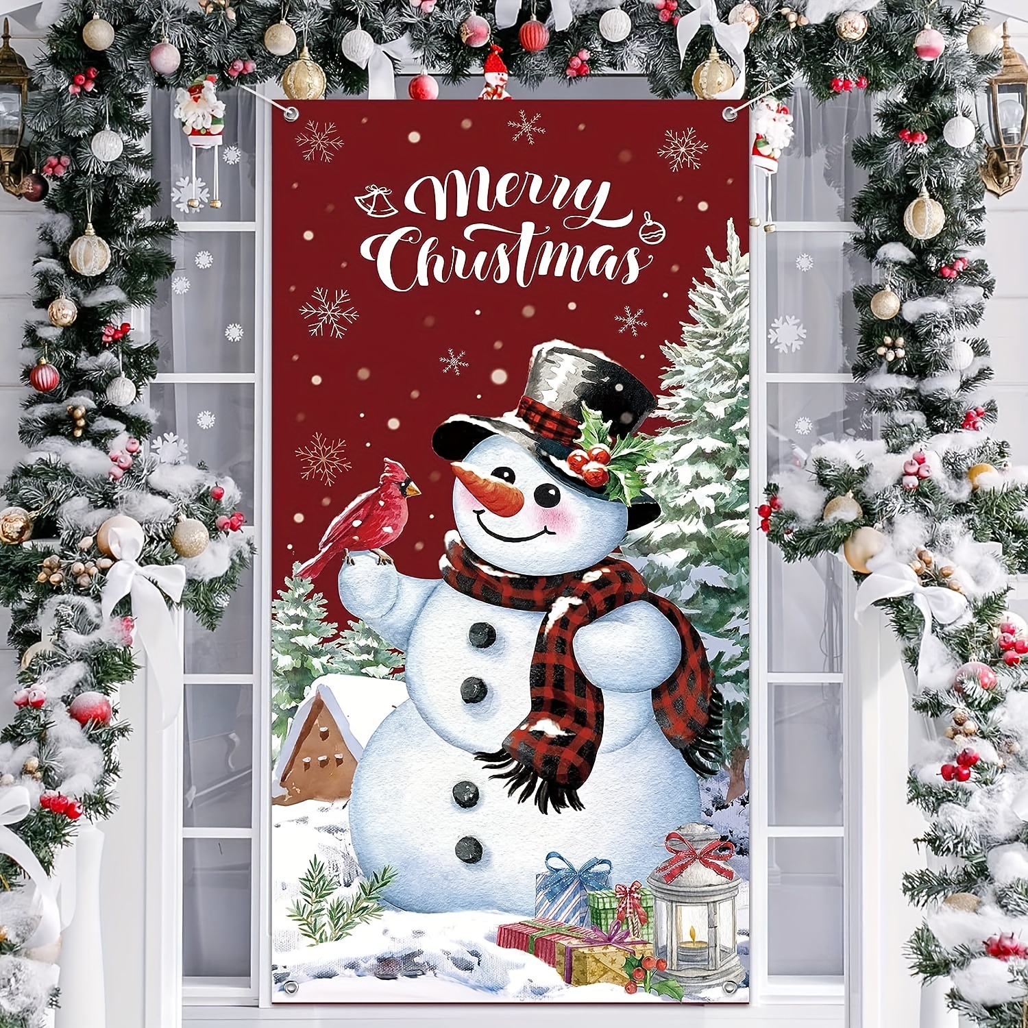 Noël bonhomme de neige porte bannière décoration Noël porte