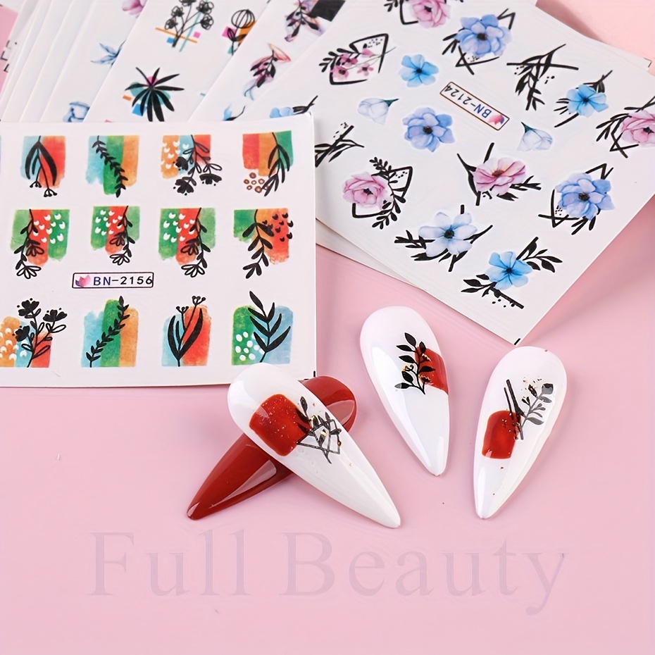 24 Sheets Summer Flower Nail Art Stickers Self Adhesive Decals