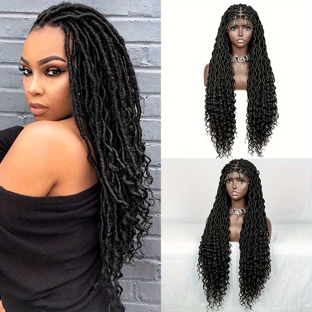 Black Braided Wigs Women Synthetic Lace Front Wig Braided - Temu