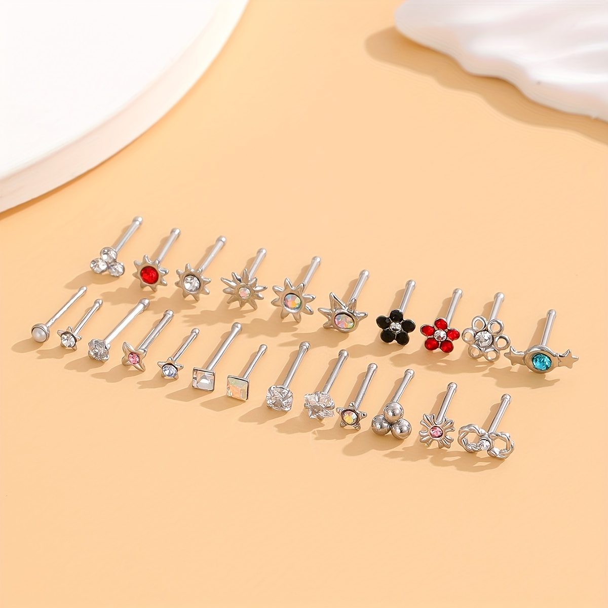 23 Pcs Nose Stud Ring Set with Zircon Inlays
