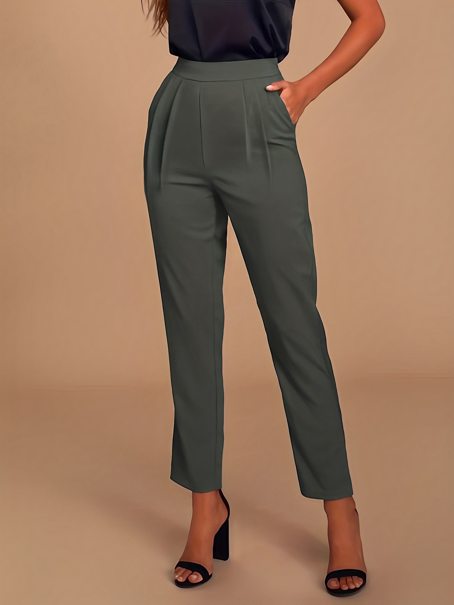 Slant Pockets Tapered Pants, Business Casual Pants For Office