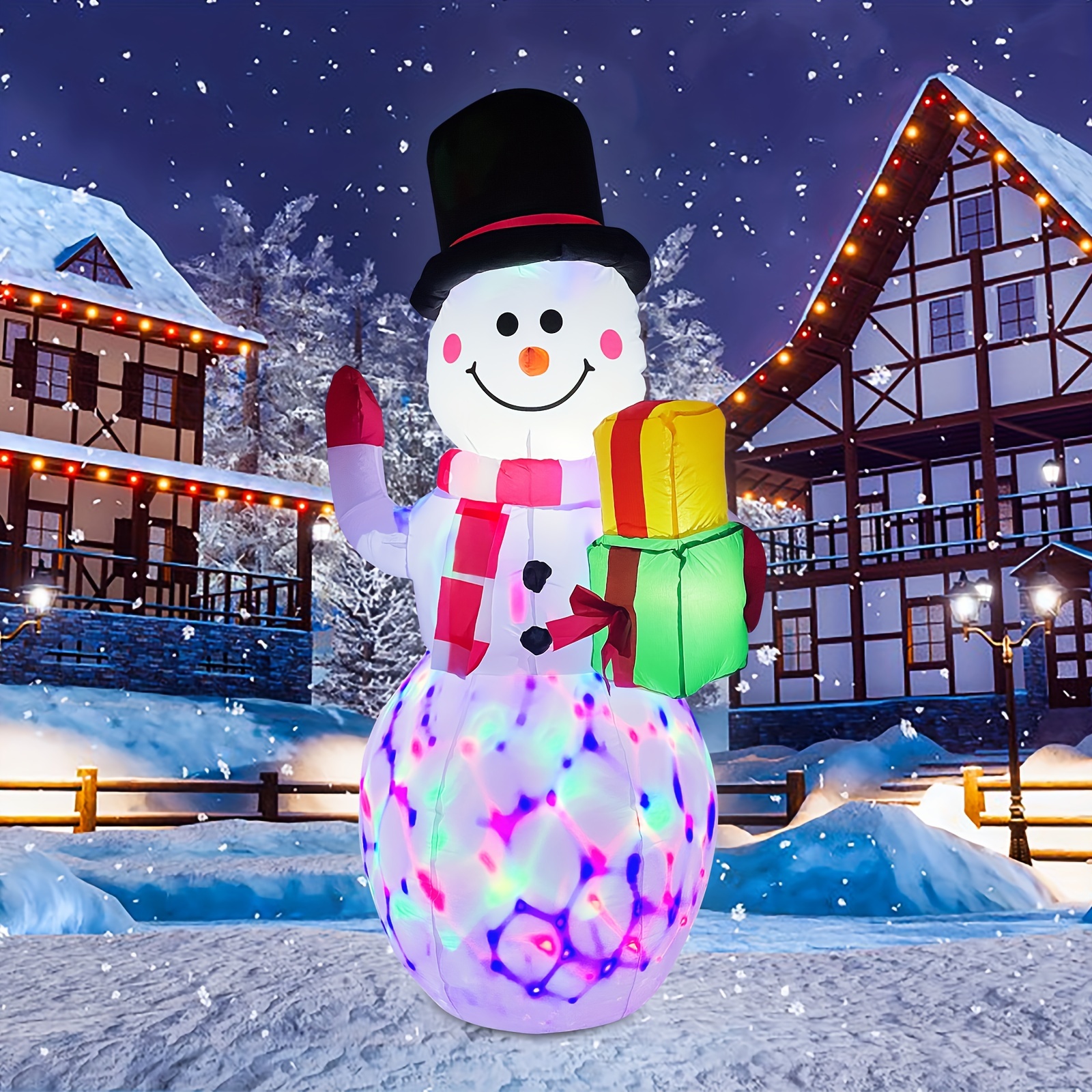 5ft Christmas Inflatables Snowman Outdoor Yard Decor With Rotating LED  Lights Christmas Blow Up Decoration Garden