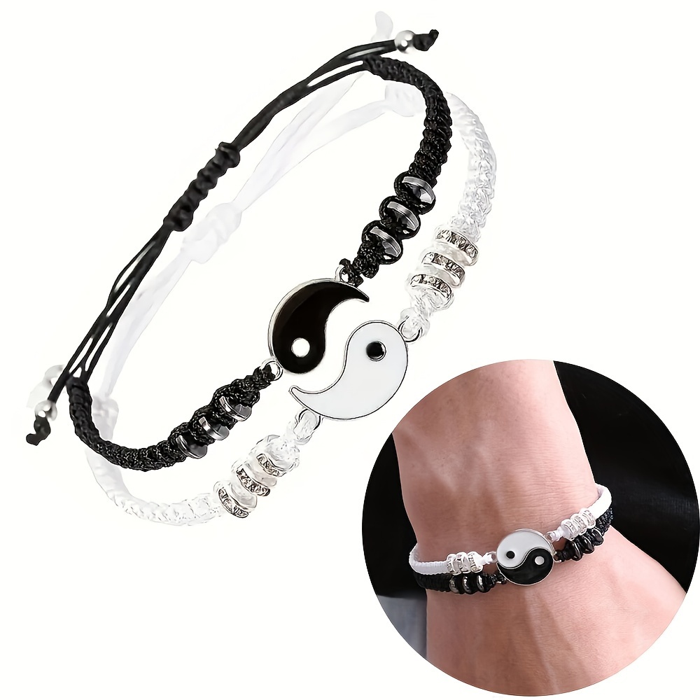 Fashion 2Pcs/Set Yin-Yang Tai-Chi Couple Bracelets Adjustable