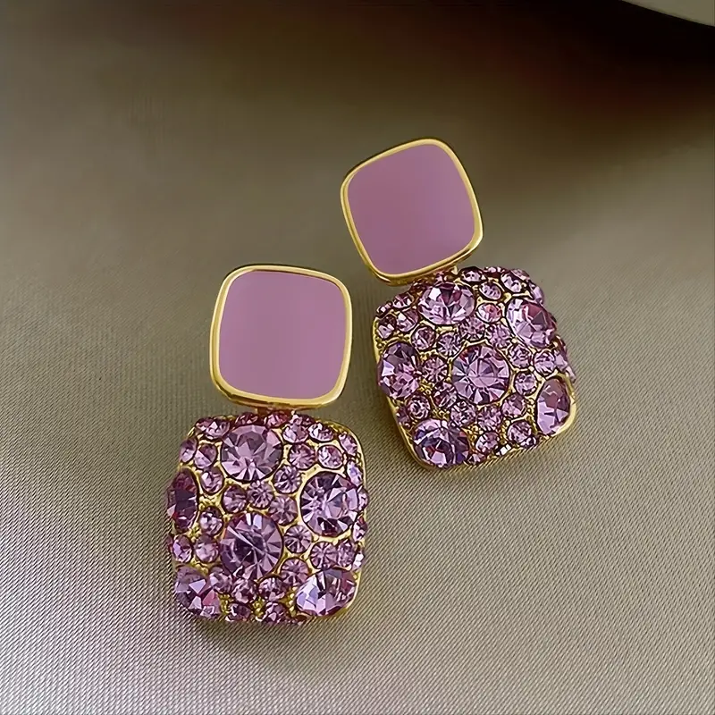 vintage square rhinestones earrings geometry jewelry women party favors details 2