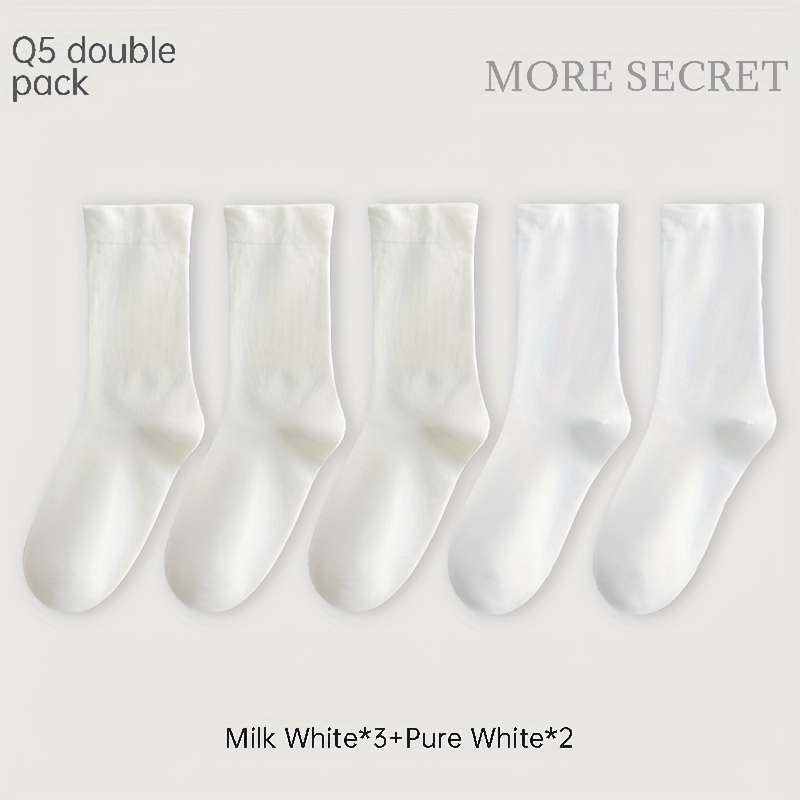 Breathable Mid Tube Socks Women's Stockings 5 Pairs Solid Socks