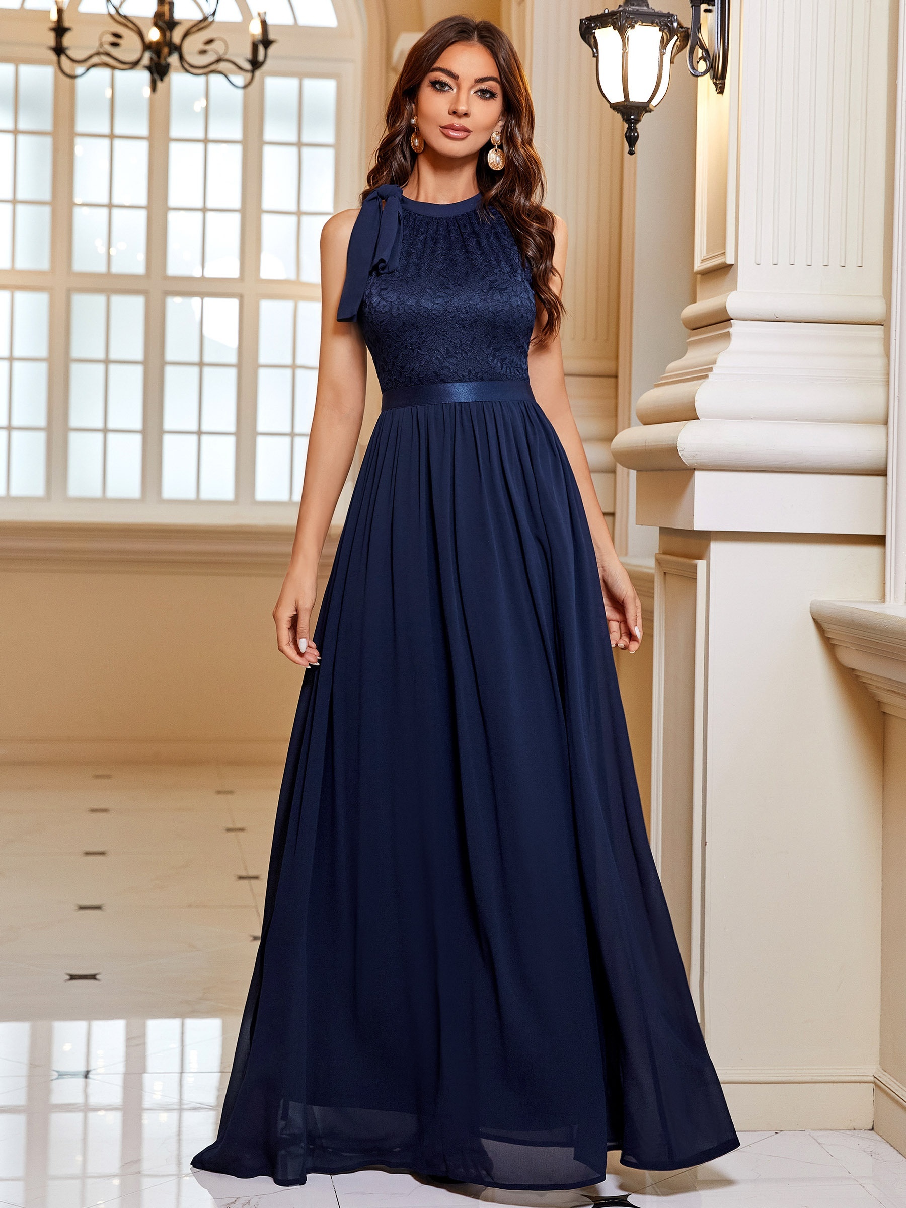 Ruched Knotted Party Dress Elegant Sleeveless Solid Wedding - Temu