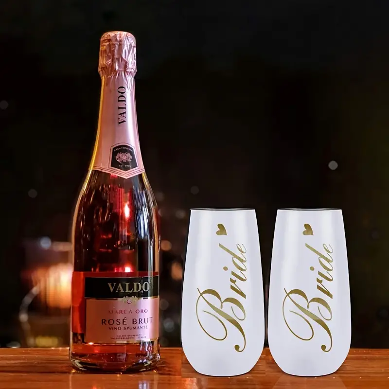 1 Pack 6oz White Bridal Champagne Flutes, Wine Glasses, Travel Glasses