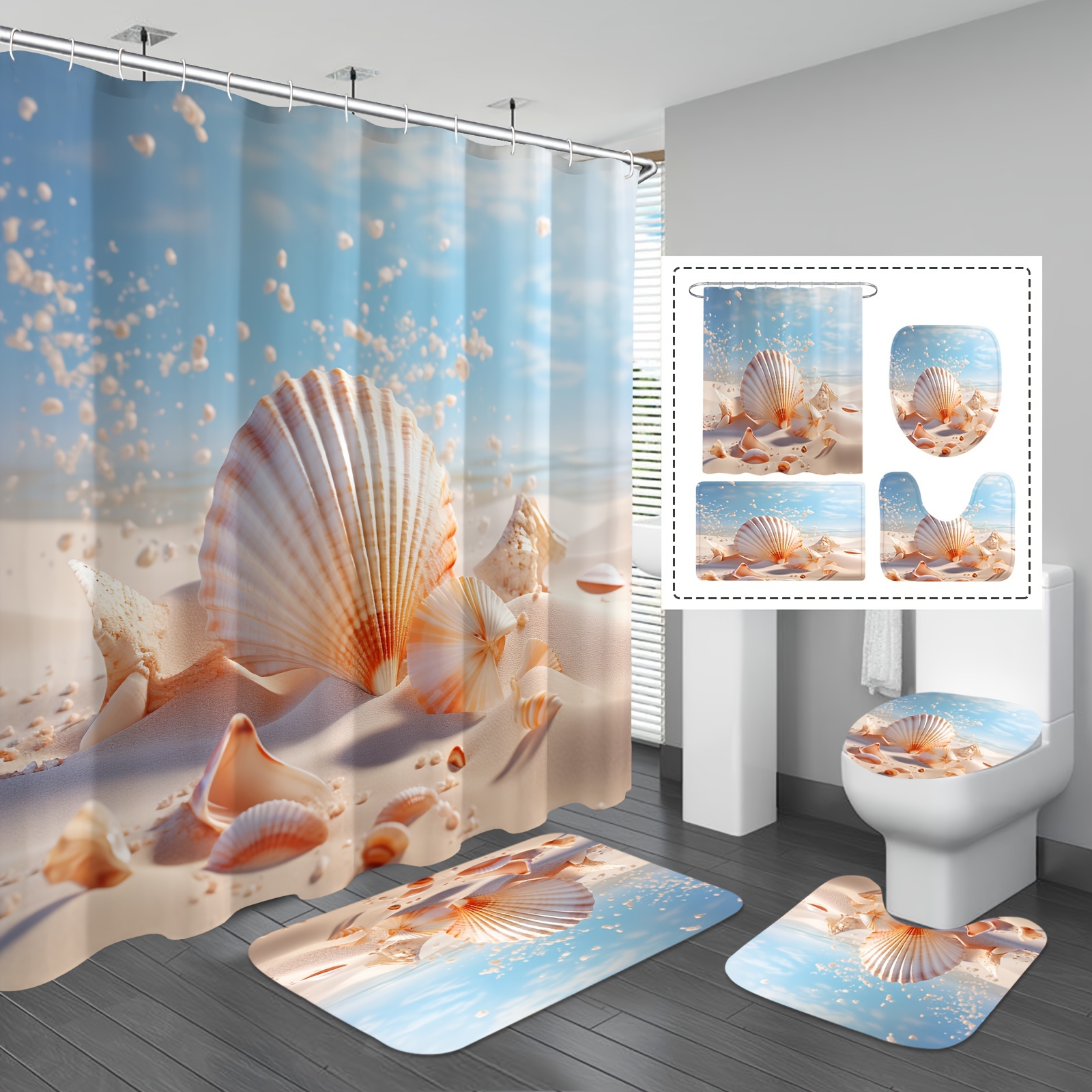 Ocean Crab Bathroom Shower Curtain Set Includes Shower - Temu