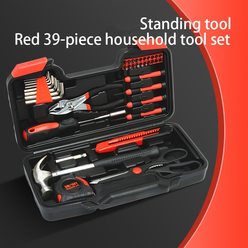 Kit de herramientas para el hogar de 39 piezas, juego de herramientas  básicas pequeñas para el hogar con caja de herramientas de plástico, ideal  para