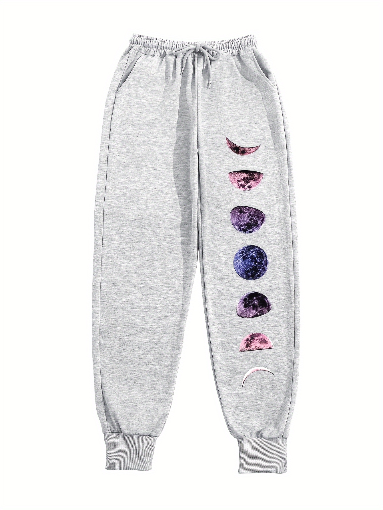 Casual Planet Print Drawstring High Waisted Sweatpants, Casual