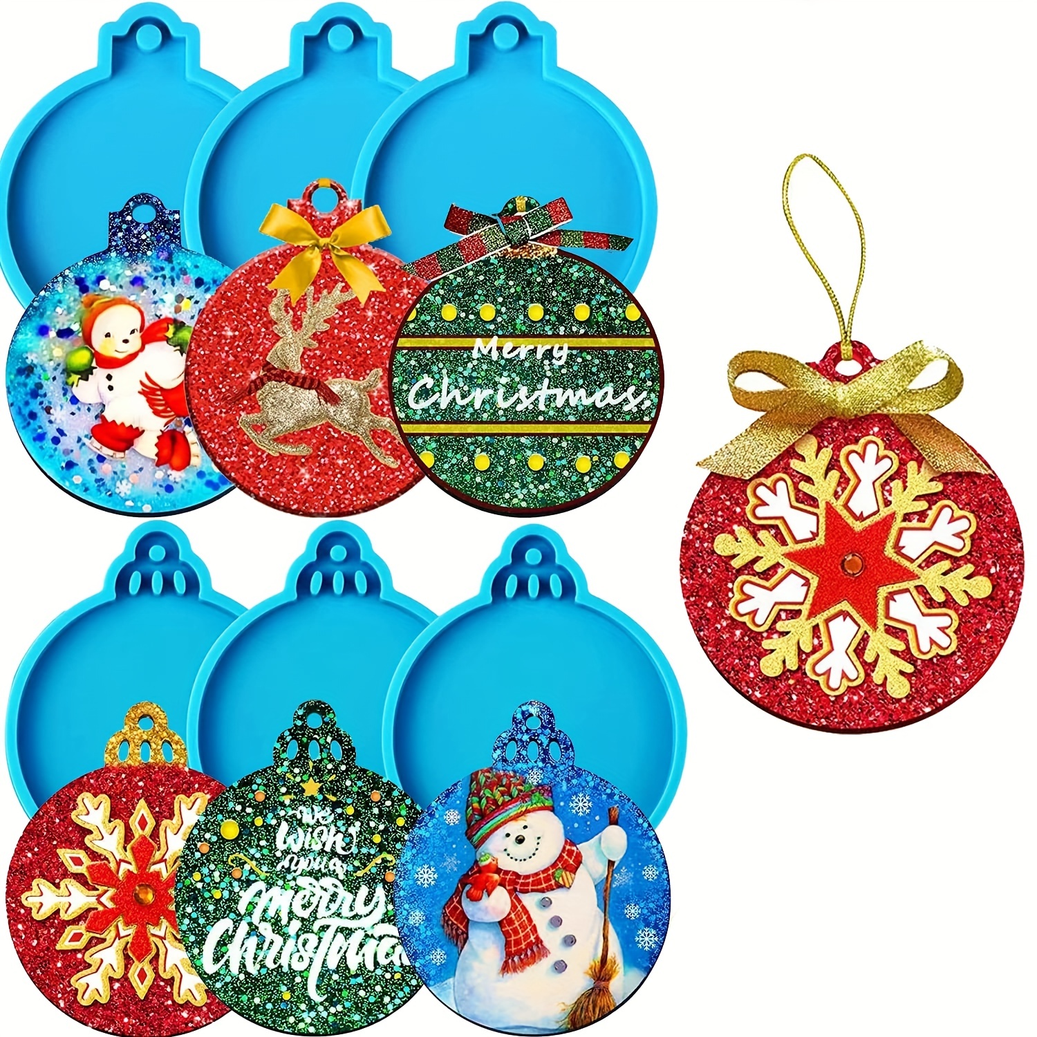 Christmas Resin Molds Silicone, 6 Pcs Christmas Ornaments Round Shape  Pendant Molds for Epoxy Resin, Actvty Epoxy Casting Molds DIY Crafts Gift