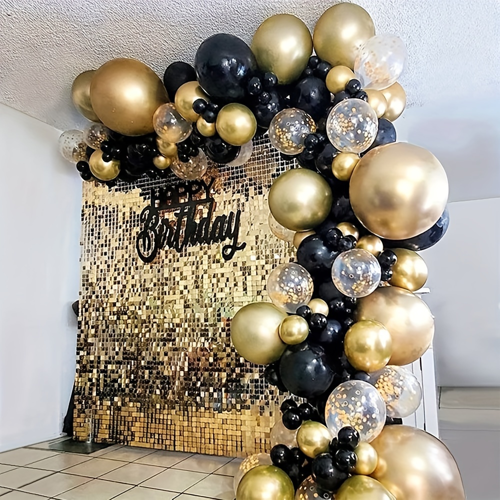 Kit de arco de guirnalda de globos negros y dorados, 113 globos de confeti  negro y dorado, globos de papel de aluminio de estrella para hombres y