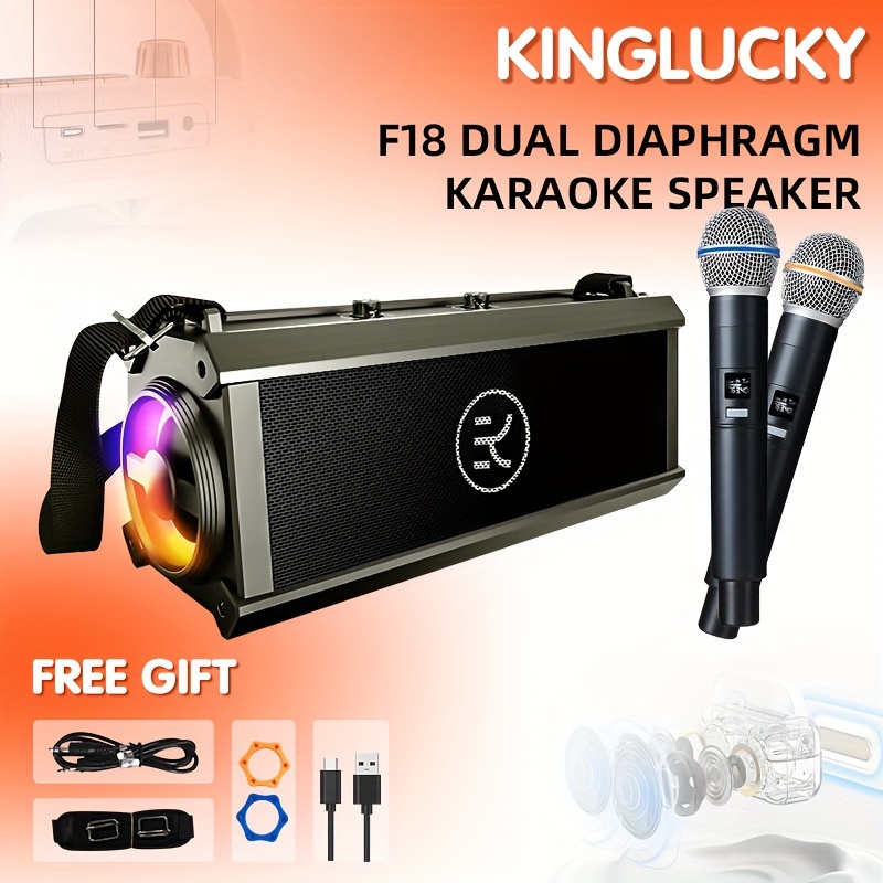 Máquina de karaoke para adultos y niños, altavoz Bluetooth portátil con 2  micrófonos inalámbricos UHF, sistema PA con bola de discoteca, luces LED