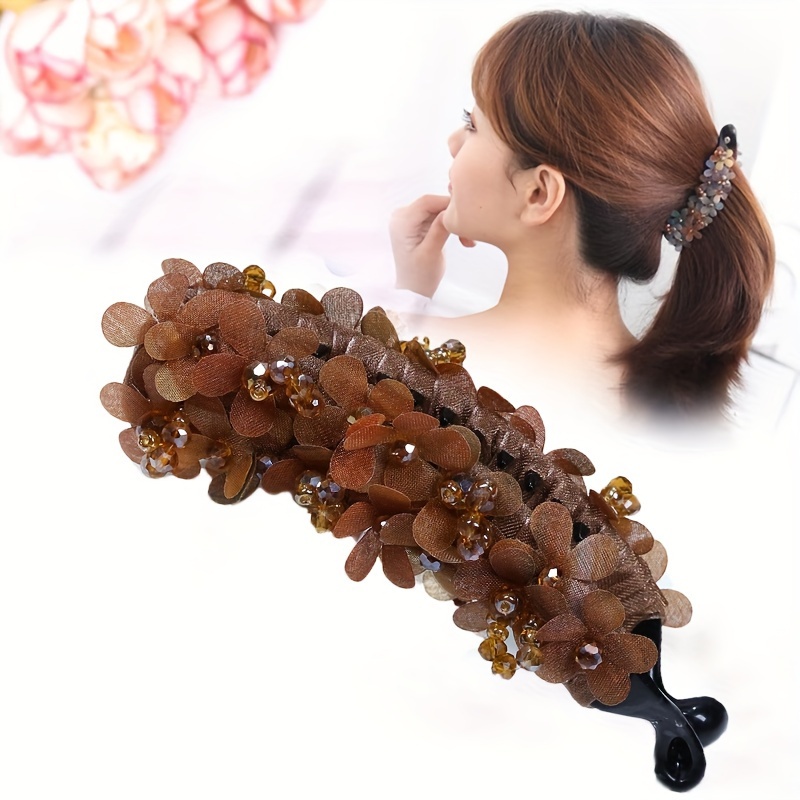 

Elegant Floral Banana Clip Hair Accessory - Cute Beaded & Flower Design, Perfect For Valentine's Day, Suitable For Women 14+ Banana Hair Clips For Women Flower Hair Accessories