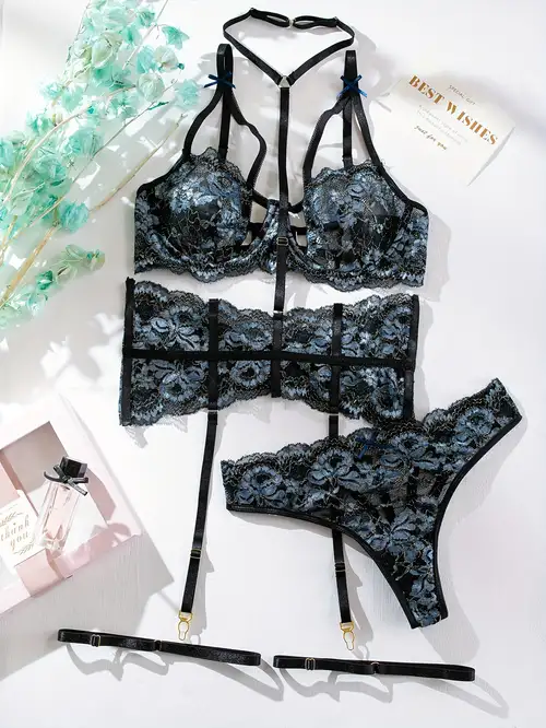Dropship Sexy Women Lingerie Set Thin Lace Flower Printed Underwear Suit  Female Adjustable Shoulder Strap Triangle Cup Bralettle to Sell Online at a  Lower Price