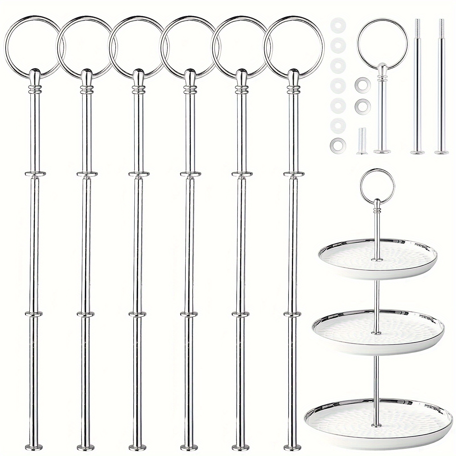 

6pcs/set Cupcake Stand Poles, Cake Dessert Pastry Biscuit Stand Pole, Silvery Stand Pole, For Home Kitchen Restaurant Bakery, Kitchen Accessories, Serveware Accessories