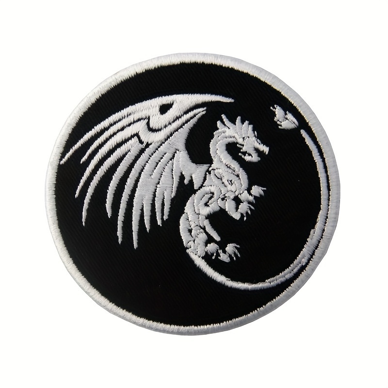 Large Embroidered Dragon Patch Black White, Large Iron on Patches 