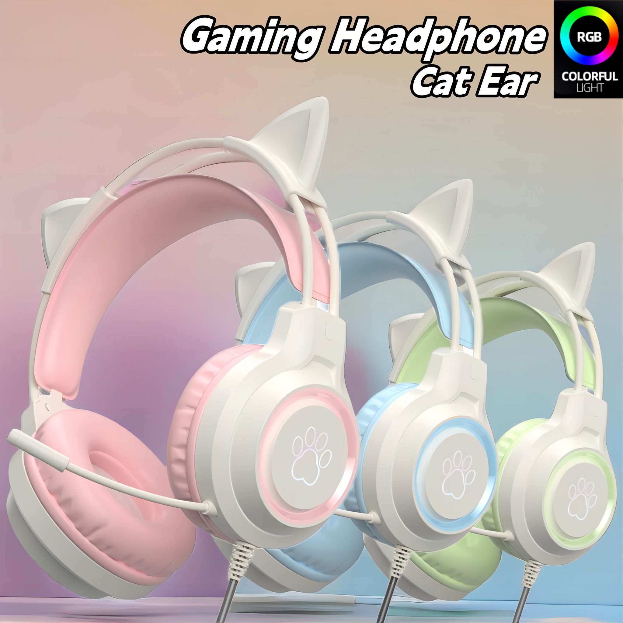 MINISO Auriculares inalámbricos plegables con luz LED, auriculares para  juegos con micrófono para PS4, Xbox, PC, teléfono celular, auriculares de  gato