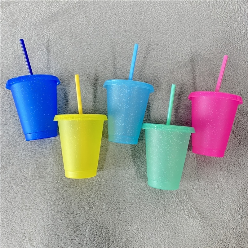 Plastic Tumblers with Lids (6 pack) - 24oz Color Changing Cups with Lids  and Straws, Matte Reusable Plastic Bulk Tumblers for Kids & Adults