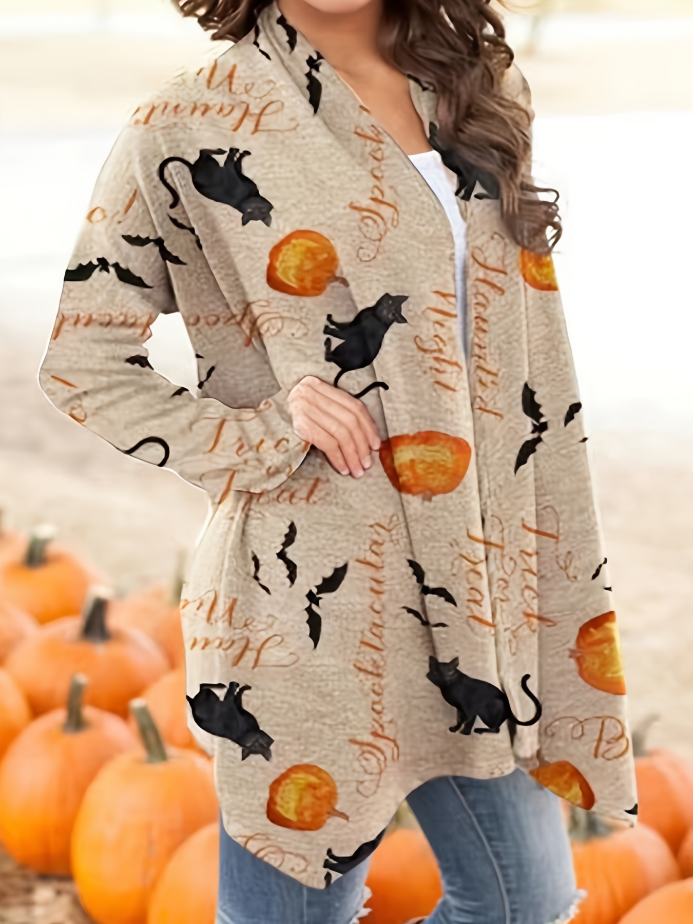 Halloween Cardigan Women's Open Front Graphic Print Long Sleeve