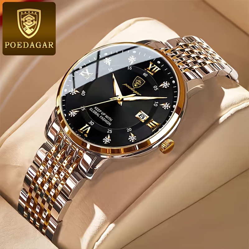 

Poedagar Women's Watch Luxury Rhinestone Quartz Watch Luminous Wr Fashion Calendar Analog Stainless Steel Wrist Watch Date Watch
