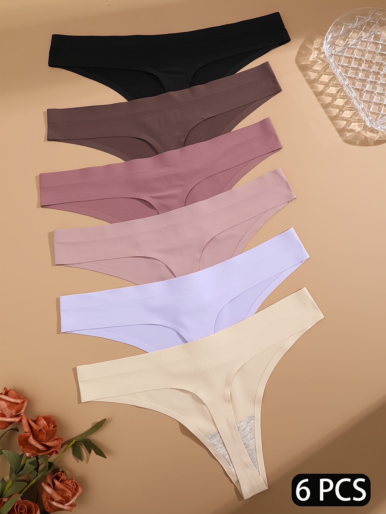 Seamless Ring Linked Thongs, Soft & Comfy Stretchy Intimates Panties,  Women's Lingerie & Underwear
