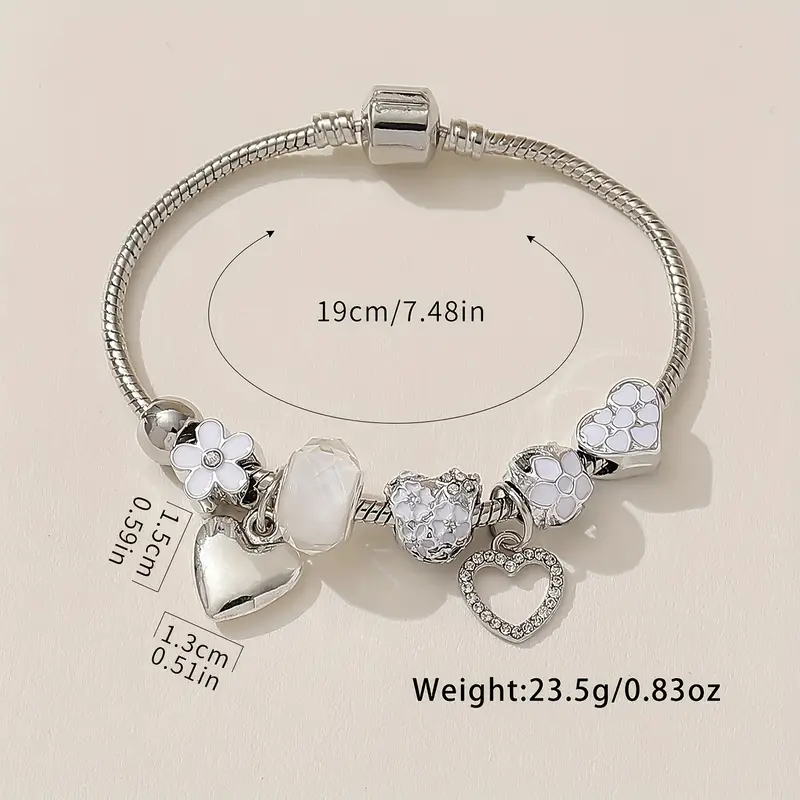 Charm Bracelet With Heart Shape Pendant Flower Etc - Temu Ireland