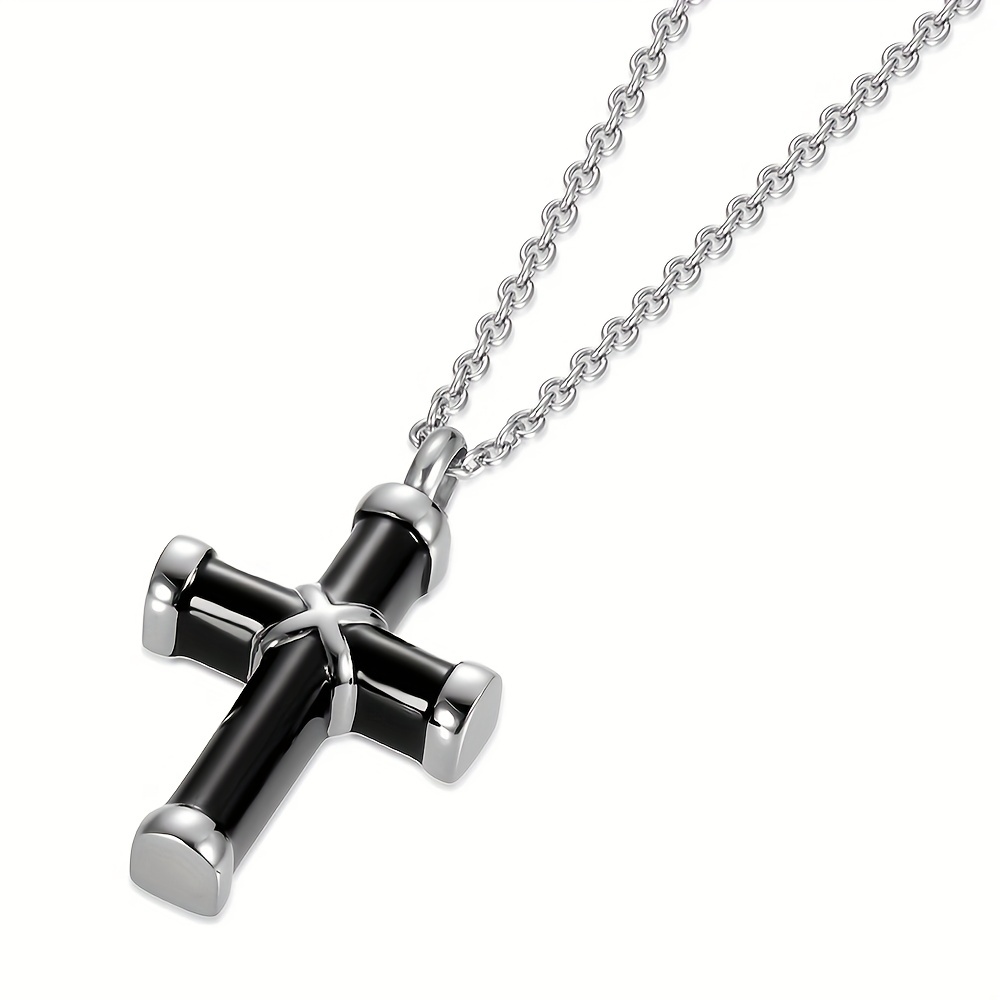 Stainless Steel Urn Cross Pendant Necklace, Commemorative Gift