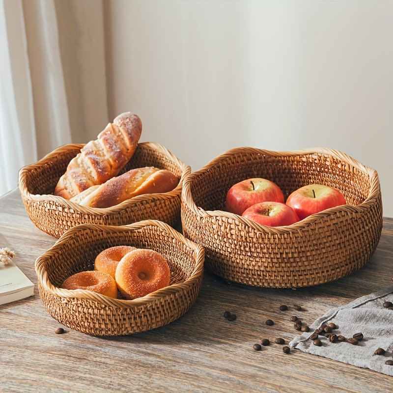  Cesta colgante de frutas de 3 niveles para cocina, hecha a mano  de ratán natural tejido a mano de mimbre de hierba marina, cestas de pared  tejidas para verduras, soporte para