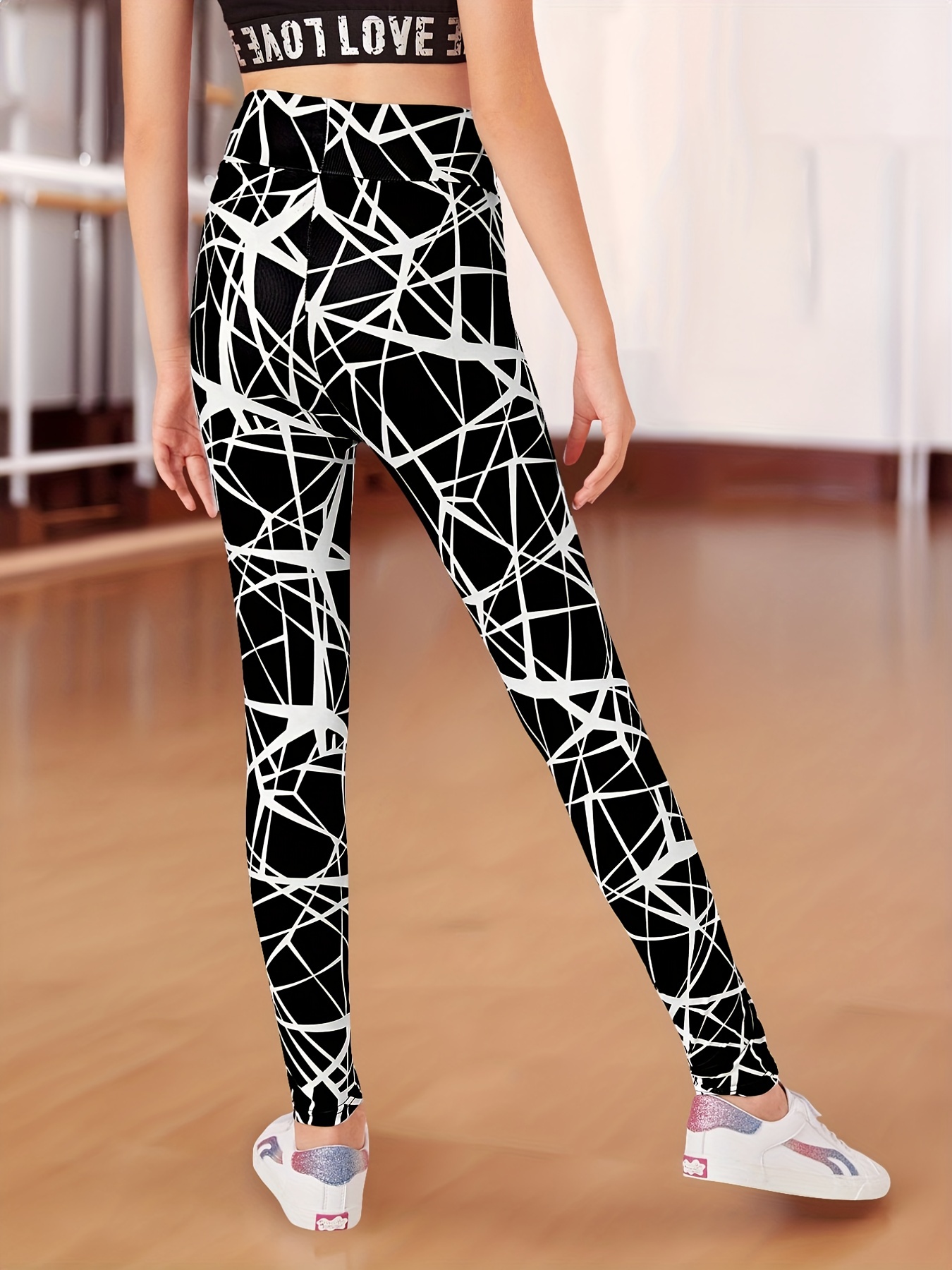 Black Geometric Leggings, Graphic Yoga Pants, High Waist Workout Leggings,  Exercise Pants With Geometric Print, Many Sizes 