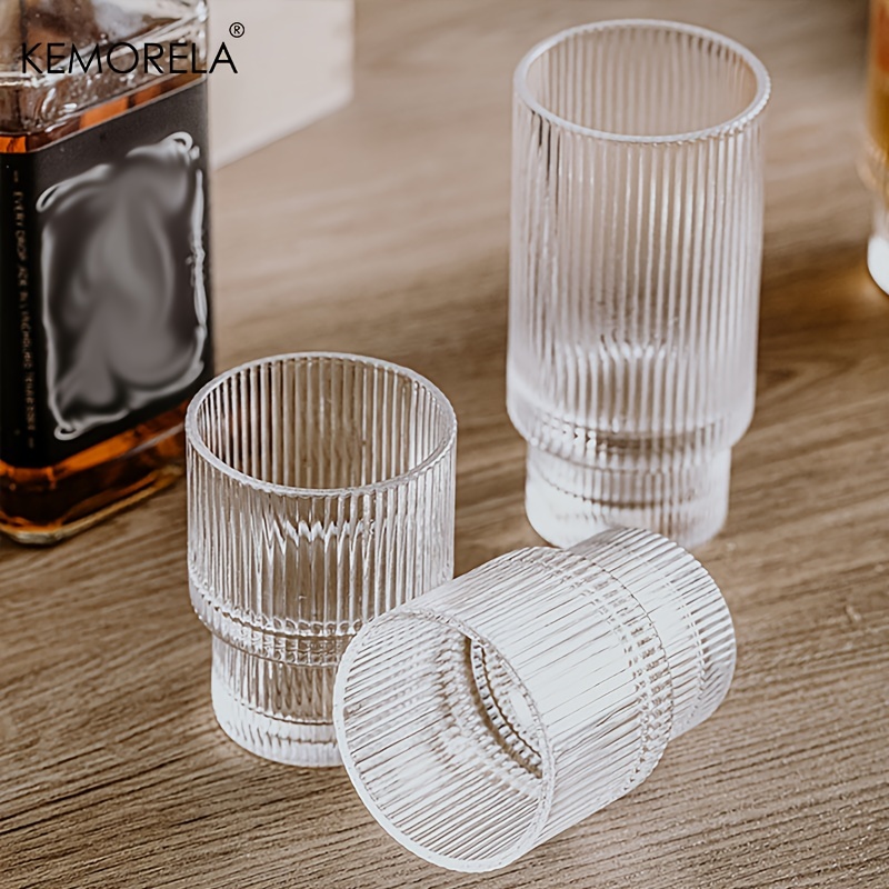 Ribbed Glass Cups Set Vintage Drinking Glassware Set Premium - Temu