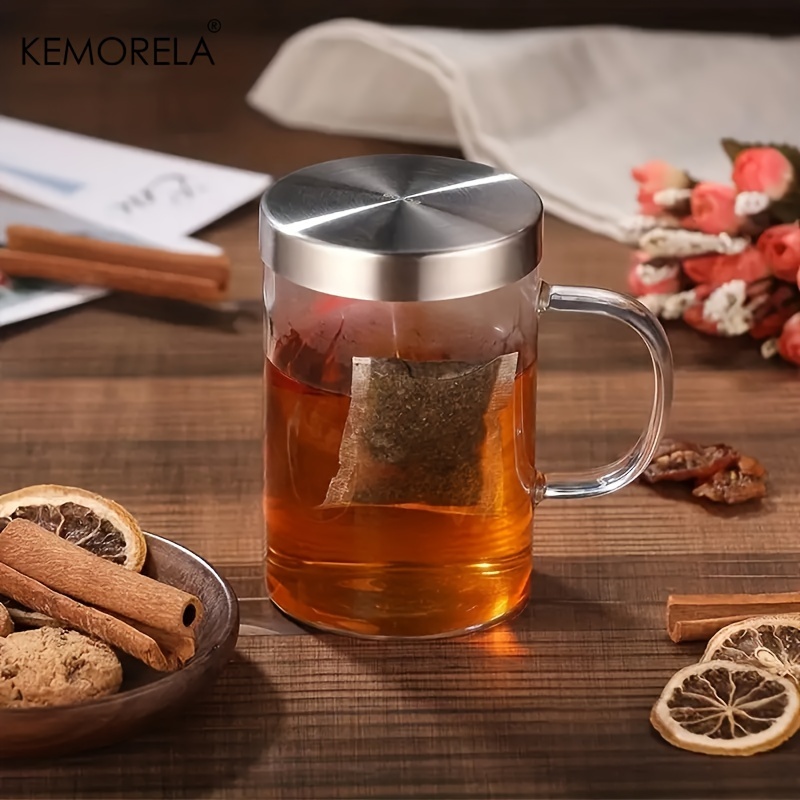 Heat Resistant Tea Mug | Wood Lid, Metal Infuser | Toned Glass