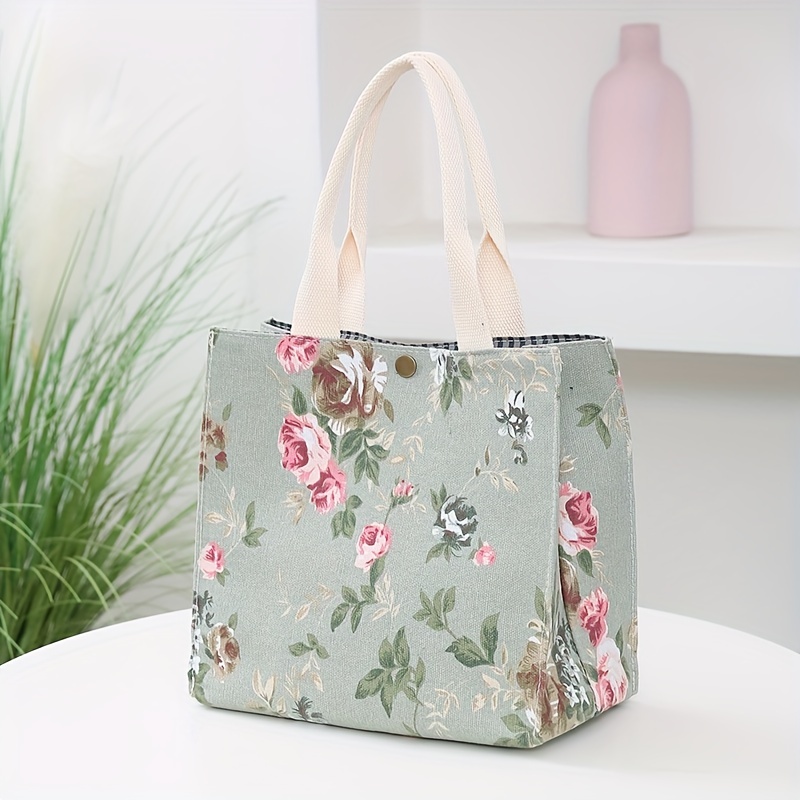 Aesthetic Floral Print Lunch Bag, Insulated Large Capacity Bento Bag,  Thermal Cooler Handbag For School, Work, Travel & Picnic - Temu Italy