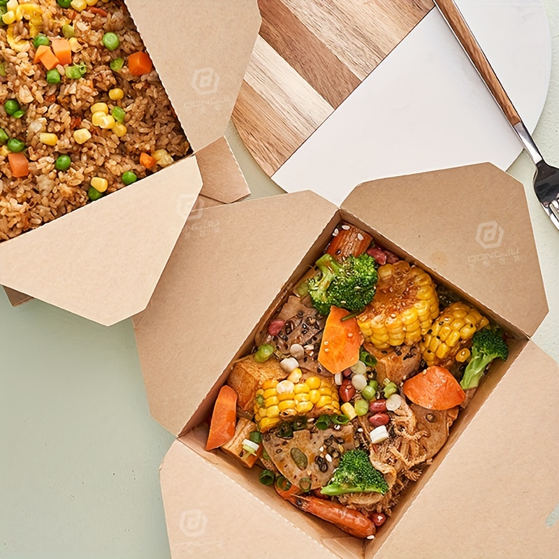 Disposable Meal Box Kraft Paper Square Packaging Box Salad - Temu