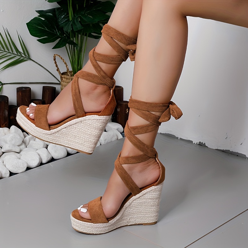 Women's Espadrille Wedge Sandals Open Toe Lace Platform High - Temu