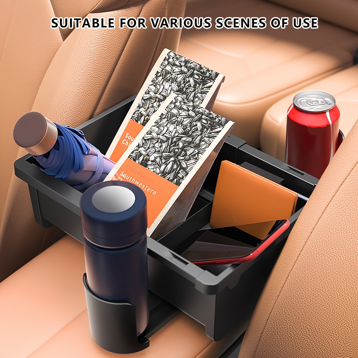 Car Console Organizer，Car Cup Holder Storage，Car armrest Box Storage  Box，Auto Console Side Storage Box with Cup Holders，car Tissue Storage Box  with