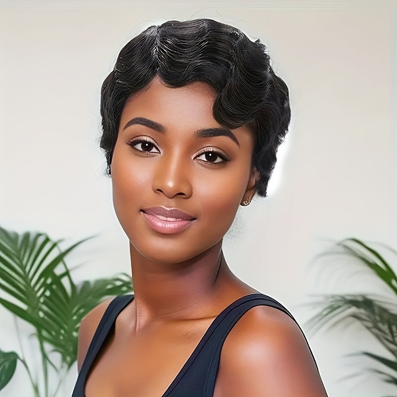 Short Pixie Cut Wigs Human Hair Water Wave Full Machine Made