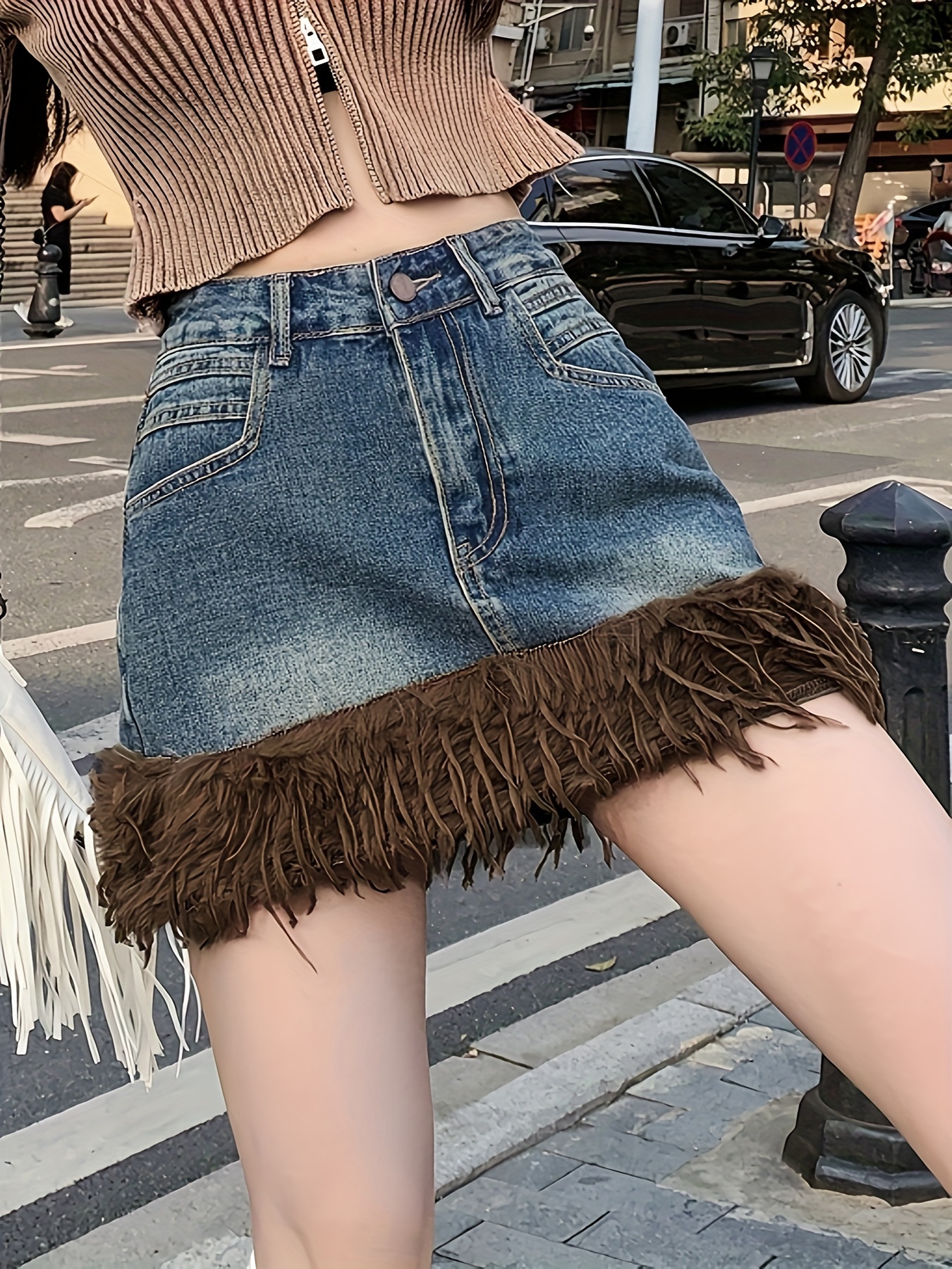Harajuku Style High Waist Jean Shorts For Ladies With Tassels And